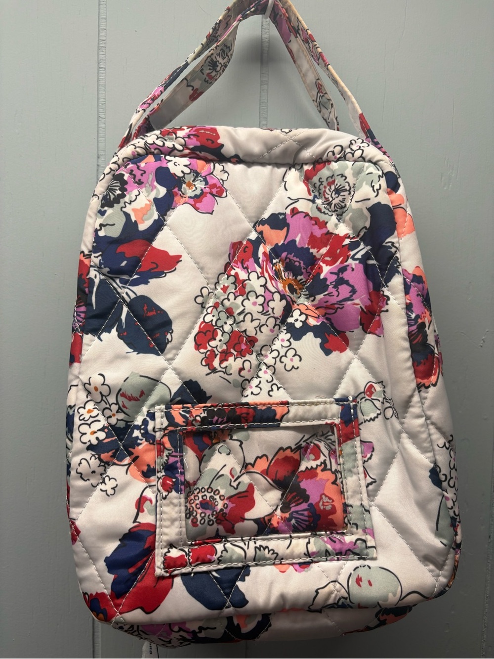 Vera Bradley White Quilted Lunch Box with Multicolor Floral Print
